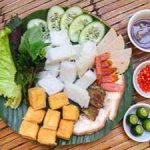 vermicelli served with tofu and shrimp taste